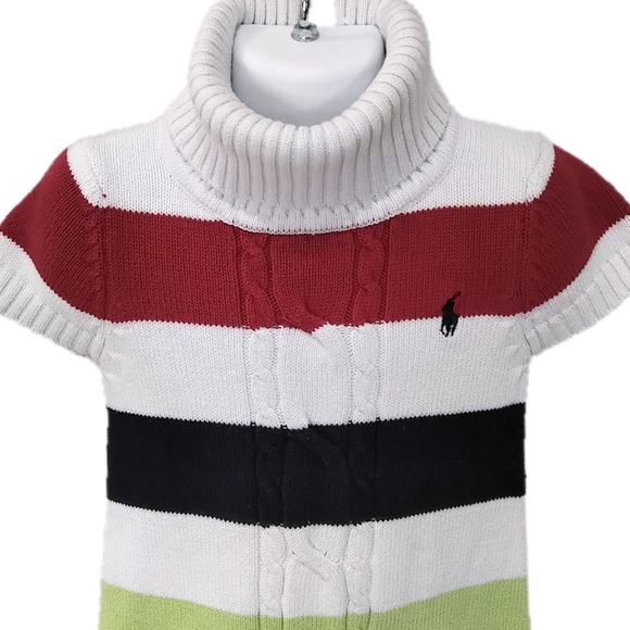 Ralph Lauren Girls Striped Cable Knit Turtleneck Sweater Dress - Picture 2 of 4